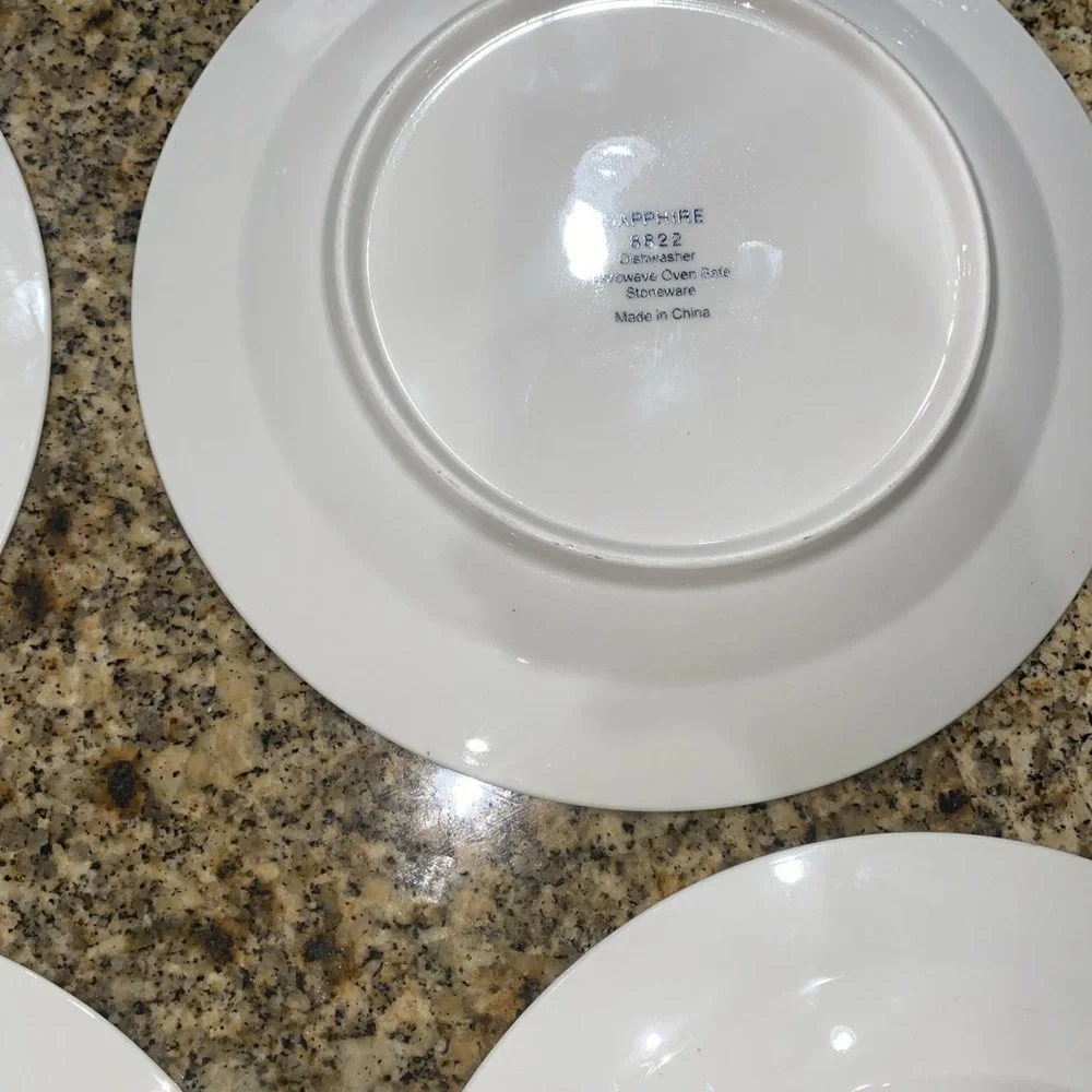 4 VTG Sapphire Sango 8822 MCM Stoneware Blue White Yellow 10.5”Dinner Plate Set